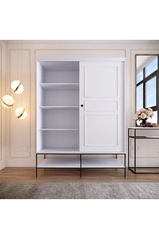 Pasific Home Martin 2 Kapaklı Sürgülü Gardırop Elbise Dolabı Parlak Beyaz 150 CM