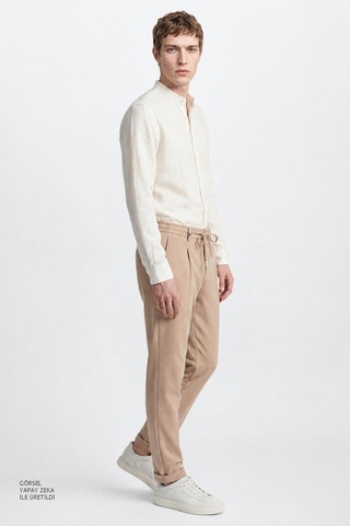 Altınyıldız Classıcs 360 Erkek Vızon 360 Her Yöne Esneyen Pamuklu Slim Fit Dar Kesim Beli Bağlamalı Yan Cepli Casual Pantolon Vizon