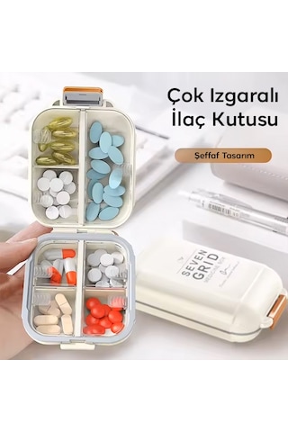 Ezere Taşınabilir Seyahat İlaç Kutusu 7 Gün Bölmeli Büyük İlaç Kutusu - Krem Krem