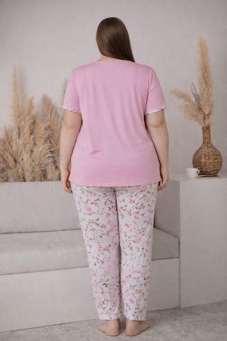 Pemilo Kadın Büyük Beden 2005-4 Kısa Kol Likralı Pijama Takımı Pembe