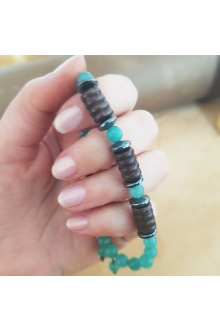 Vaoov 925 Ayar Gümüş Özel Kesim Ahşap Ve Jade Taşlı Erkek (480235562)