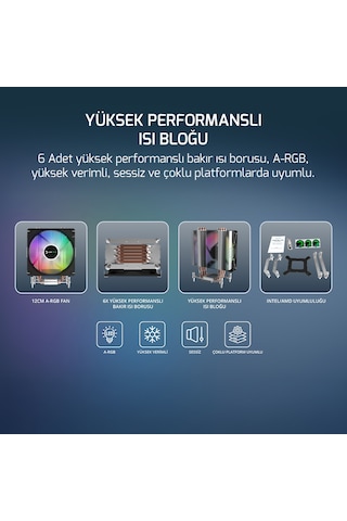 Gamepower Glace Tc6 Argb Siyah 1x120mm Lga1851/am5 İşlemci Hava Azaz3gmp0025