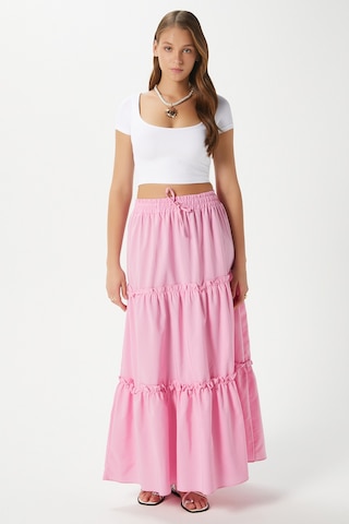 Kadın Elanora Pembe Astarlı Katlı Poplin Etek Pembe