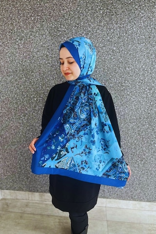 Tarzını Seç Retro Desenli Kadın Şal Mavi Estascarf Tarzinisecxsal03