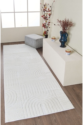 Mariesse Home Elit Bukleli Yumuşak Koridor Kesme Yolluk Dokuma Makine Halısı Yb0691b Beyaz