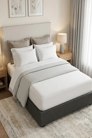 Bambu Desen Sıvı Geçirmez Alez Ultra Sessiz Fitted Yatak Koruyucu, Nefes Alabilen Premium Beyaz