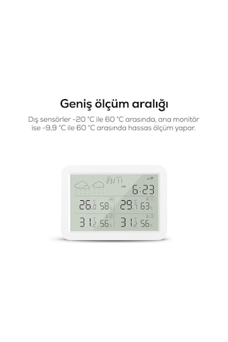 Xenon Smart Dijital Termometre Monitörlü / 4 Bölge Takipli İç-dış Mekan Wifi Akıllı İklim Sensörü X7510