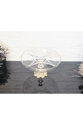 Küçük Bölmeli Servis Tabağı Döküm Semerkand Gold Ayaklı & Sunumluk & Kahvaltılık & Çerezlik 25 Cm Beyaz