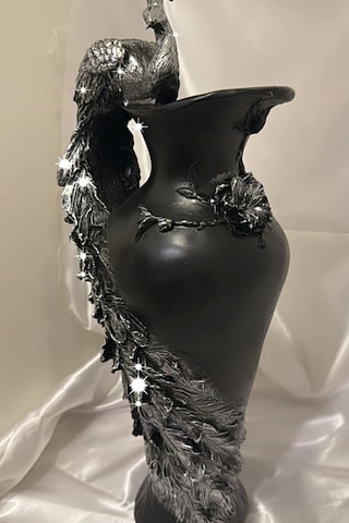 Tavuskuşu Vazo El İşi Siyah Mavi