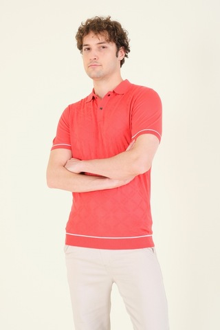 Giyim Dünyası Erkek Desenli Polo Yaka Merserize T-shirt Mercan 001