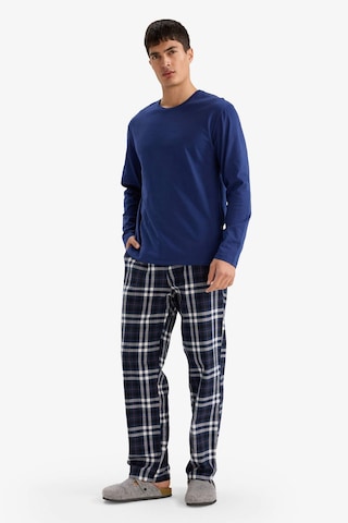 Defacto Pijama Takımı Regular Fit Uzun Kollu Üst Kareli Uzun Alt F5214ax25wnnv131 Lacivert-nv131