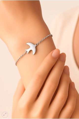 Özgürlük Kuşu Çelik Kadın Bileklik Gümüş