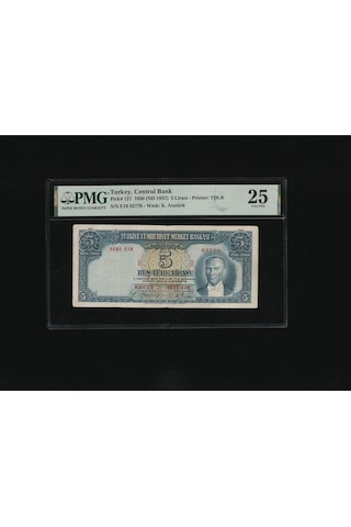 5 Tl Beş Türk Lirası 1937 P 127 Pmg 25 Çt S/n E18 82770/ 2. Ems 1.tertip