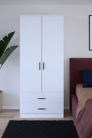 Gubimo Abete Mobilya 2 Kapılı 2 Çekmeceli Gardırop / Beyaz