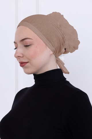 Fırfırlı Önden Dikişli Penye Bone - Kadın Tesettür Bağlamalı Topuz İç Bone-vizon Vizon