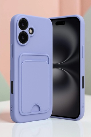 iPhone Uyumlu 16 Kılıf Kelvin Kartvizitli Silikon - Derin Mor
