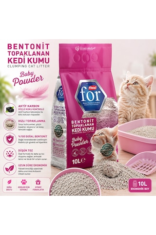 Bebek Pudralı Bentonit Topaklanan Premium Kedi Kumu 10 L - İnce Taneli - Tozsuz