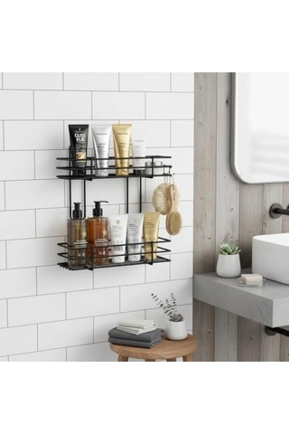 Yapışkanlı 2 Katlı Banyo Rafı Duş Şampuanlık Duvar Düzenleyici Organizer 000 Açık Krem