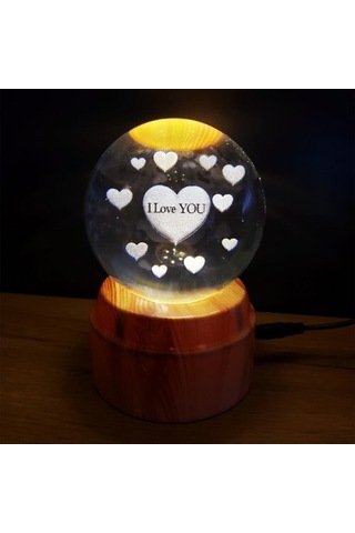 360 Derece Dönen I Love You Tasarım Standlı Cam Küre - 90270002793671000f