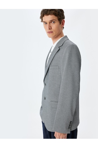 Koton Cep Detaylı Pamuk Karışımlı Mono Yaka Slim Fit Blazer Ceket Gri 5sam50003hk Gri