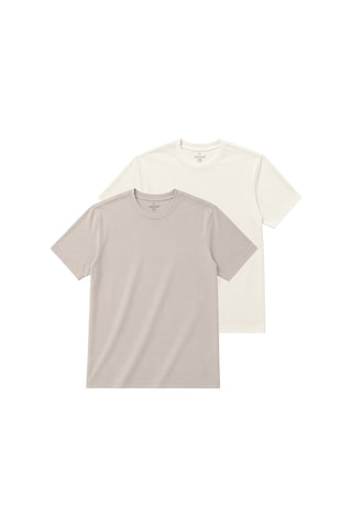 Ranud Erkek Regular Fit 2 Li Tişört,%100 Pamuk, Oeko-tex Yumuşak Fırçalı Süper Soft Kumaş Bej+ekru