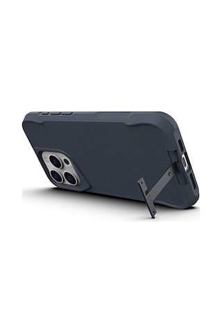 Apple Uyumlu iPhone 15 Pro Max Kılıf Case, Metal Standlı Mat Airbag Anti Shock Tpu Kapak Cover Gri