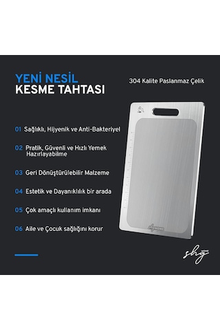 Özel Tasarımlı 304 Paslanmaz Çelik Kesme Tahtası 3lü Set Saklama Kılıfı, Kesme Tahtası Ve Sili Gümüş
