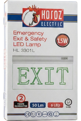 Horoz Zoff 1.5w 50 Lümen Şarjlı Camlı Acil Çıkış Exit Levhası Beyaz