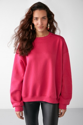Grımelange Susana Kadın Bisiklet Yaka Içi Polarlı Oversize Fit Basic Pembe Sweatshirt