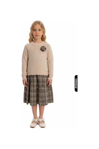 Xo Kids Kız Çocuk Elbise 8-12 Yaş 4067 Bej