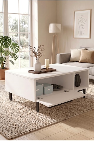 Yurudesign Ocean Orta Sehpa Metal Ayaklı Kapaklı Beyaz On2-w
