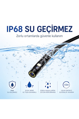 Ultratekno Ult110s 10m Çift Kameralı 1440p Endoskop Yılan Kamera Ip68 8mm Sert Kablo İos Android