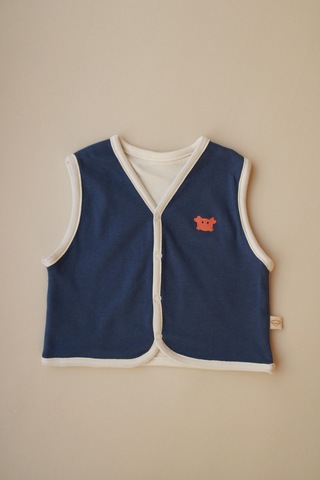 Yengeç Nakışlı Çift Taraflı Yelek İndigo