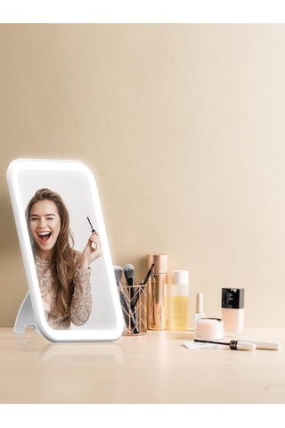 Masaüstü Dokunmatik Makyaj Aynası Led Işıklı Beyaz Renk Make Up M