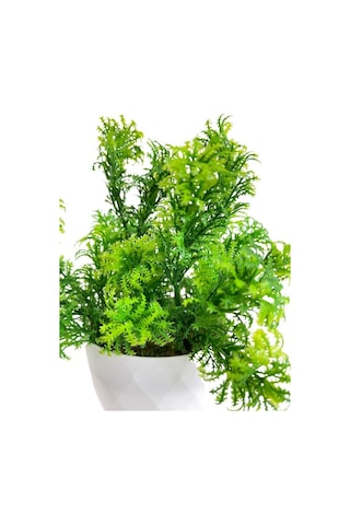 Yapay Çiçek Beyaz Saksıda Fesleğen Dekoratif Masa Çiçeği 25Cm