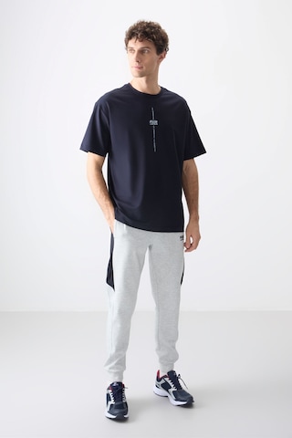 Tommy Life Lacivert Pamuklu Kalın Yumuşak Dokulu Oversize Fit Baskılı Erkek T-shirt - 88373 Lacivert