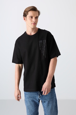 Tommy Life Siyah Pamuklu Kalın Yüzeyi Dokulu Oversize Fit Baskılı Erkek T-shirt - 88338 001