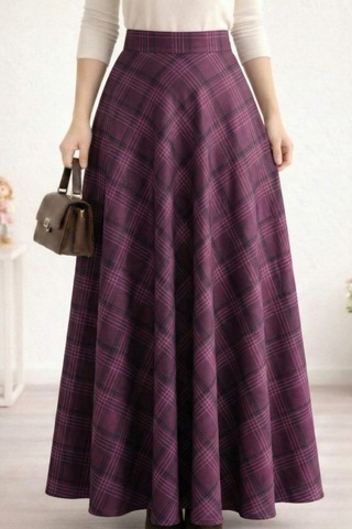 Hb Harma Time Butik Kadın Ekose Kumaş Desenli Bordo Etek Bordo Bordo