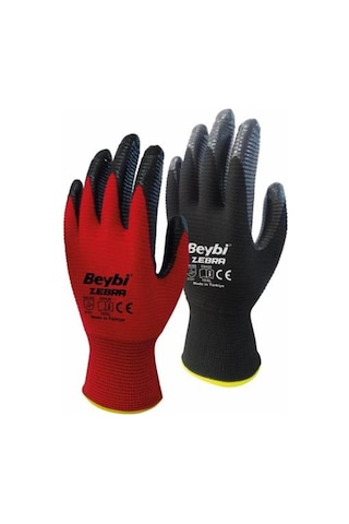 Beybi Nitril Poly Pnzebra 9 Beden Kırmızı Siyah Eldiven 12li Paket En388 3131x