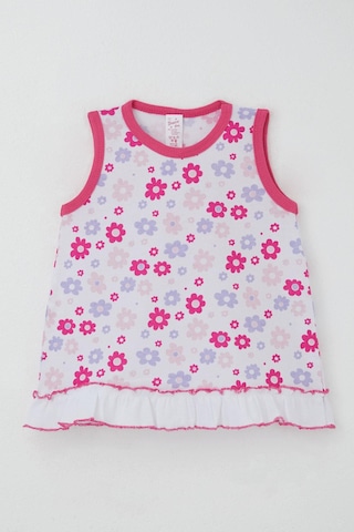 Breeze Kız Bebek Elbise Renkli Çiçek Desenli Etek Kısmı Fırfır Detaylı 0-6 Ay, Beyaz Beyaz