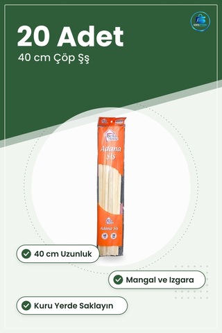 Adana Çöp Şş 40 Cm 20 Adet Mangal Aksesuarı Izgara Kebap Şşi Bahç