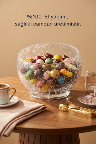Selen Concept Kırıntı Model El Yapımı Cam Kase 2'li Set Şeffaf