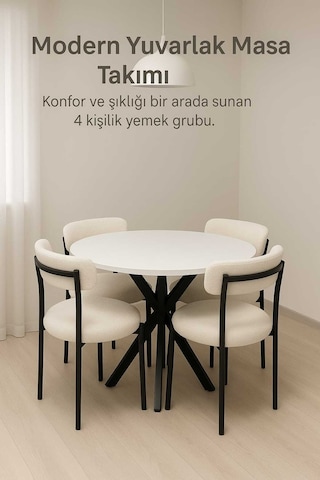 Sendira Elısa 4kişilik Mutfak Masası Takımı Teddy01 Beyaz