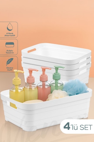 Vienev 4'lü 8,2 Litre Saklama Kutusu Beyaz Beyaz