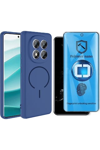 Vendas Xiaomi Redmi Note 14 Pro 4g Kılıf M-safe Şarj Özellikli Zore Meta Kapak + Polymer Nano Ekran Koruyucu Lacivert