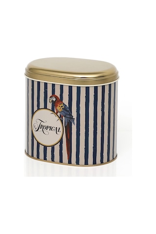 Safari Parrot Desenli Oval Metal Saklama Kabı 14 x 12 x 13 CM 1.4 L Çok Renkli