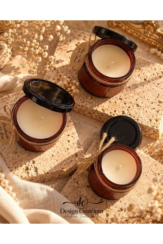 Amber Dokunuşu 3 Lü Amber Kokulu Soya Wax Aromaterapi Mum Seti Kahverengi
