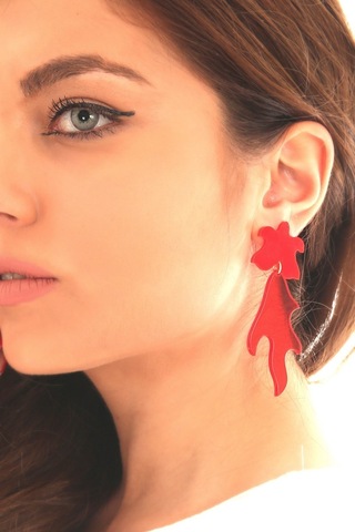 Kadın Kırmızı Pleksi Tasarım Alev Küpe Kırmızı