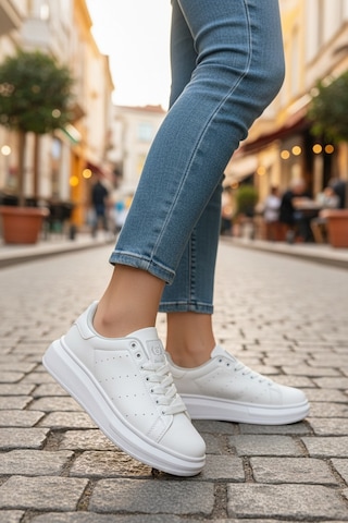 Enoch Kadın Siyah Platform Tabanlı Sneaker Ortopedik Günlük Rahat Spor Ayakkabı Beyaz