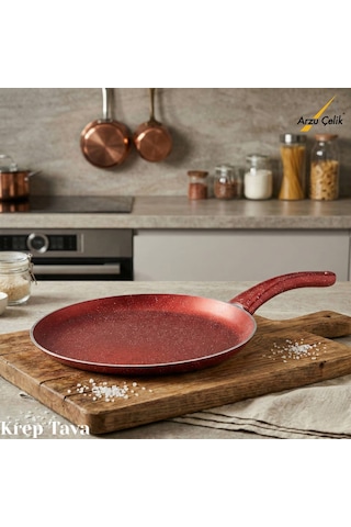32 Cm Granit Krep Tavası - Kırmızı Kırmızı